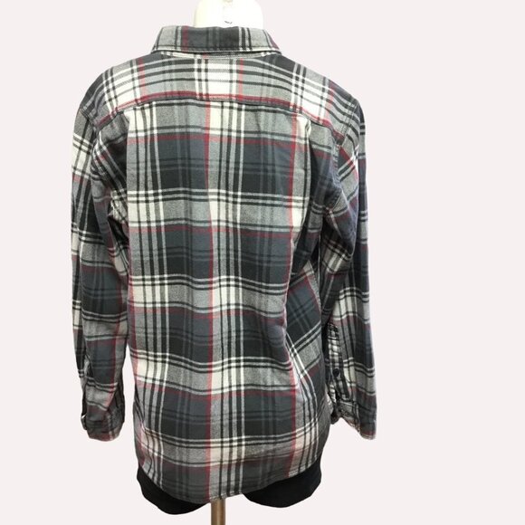 Eddie Bauer Plaid Flannel Button Up Shirt Red, White, Grey Size Medium - Picture 2 of 11